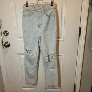 Madewell The Mom Jean Ripped Knees Frayed Hems Distressed Jeans Size 26